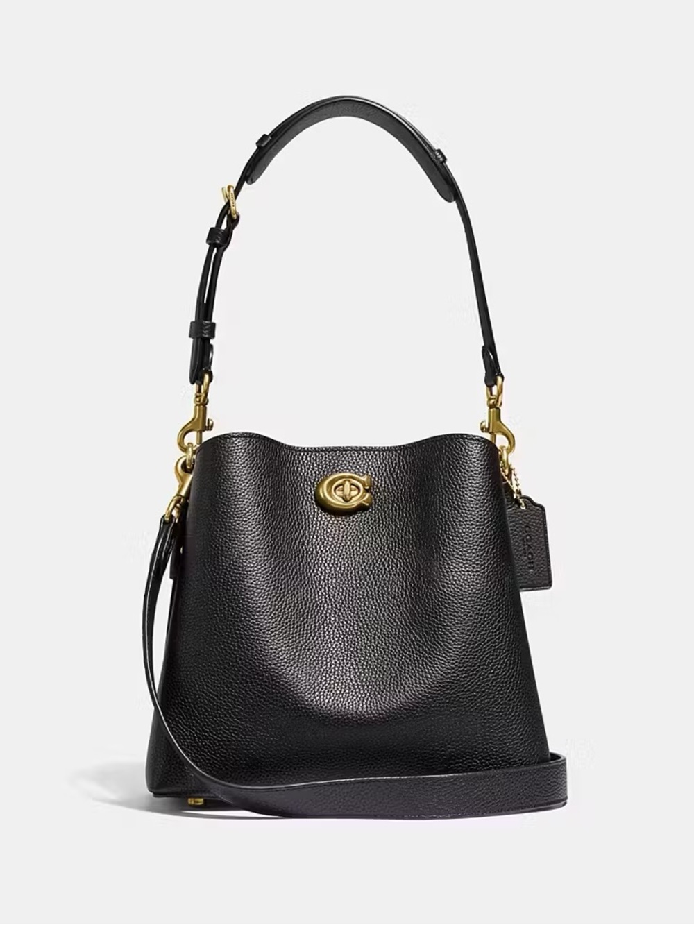 COACH Willow Bucket Bag Pebbled Leather Black Brass Hardware 2 straps Like New - Picture 2 of 10